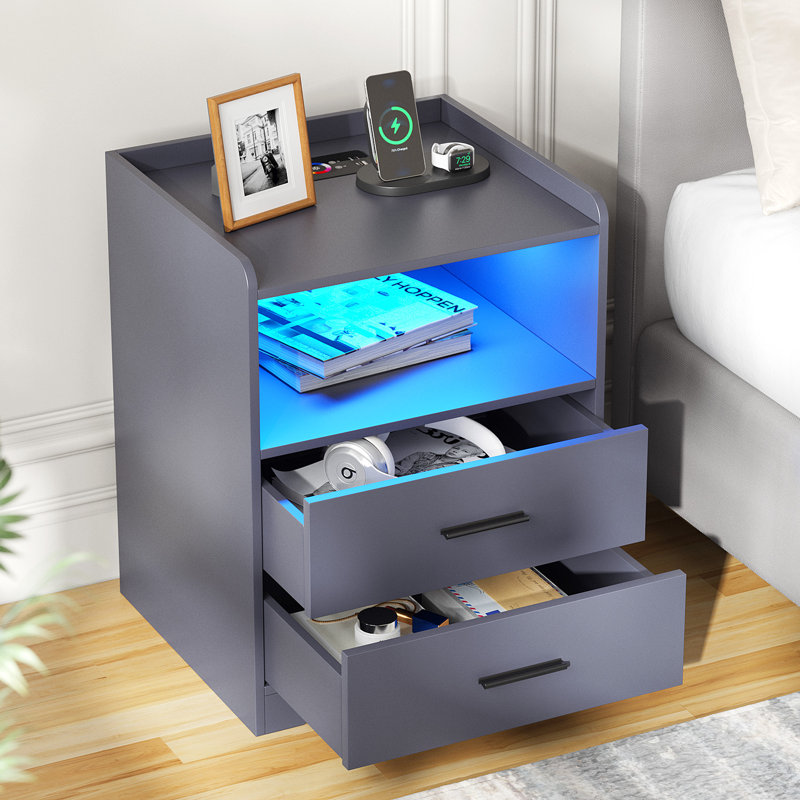 2 Drawer Bedside Table, Grey