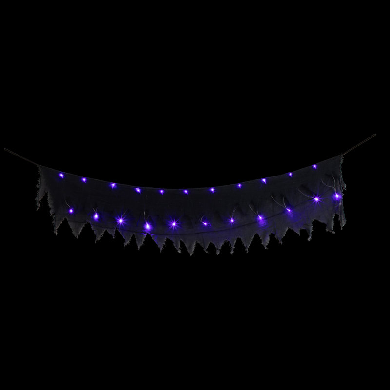 Lighted Raggedy Halloween Valance- 5.75' - Purple LED Lights