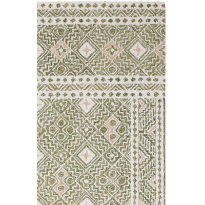 Tapis en laine / coton touffeté à la main Decklen en ivoire / vert