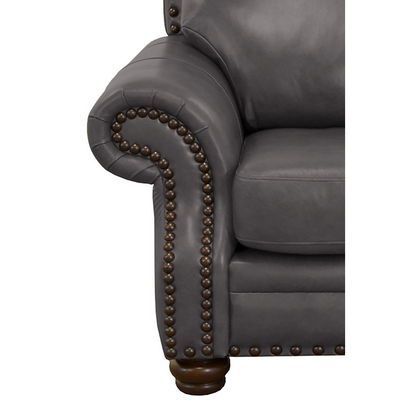 Somto 73" Genuine Leather Rolled Arm Loveseat, Berkshire Charcoal Genuine Leather