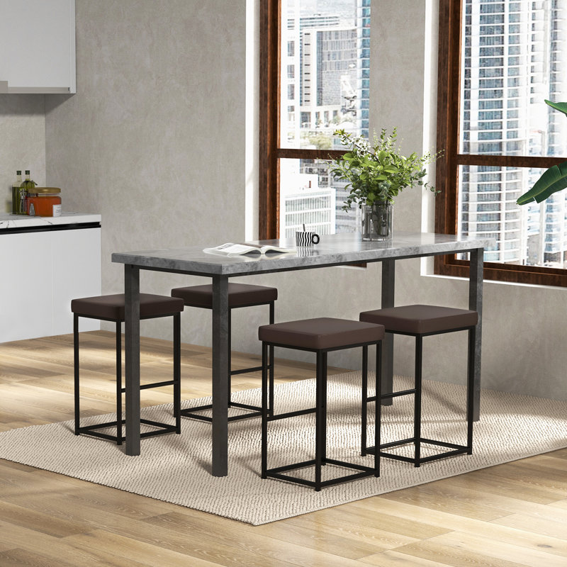Narander Upholstered and Genuine Leather Bar Stool, Brown