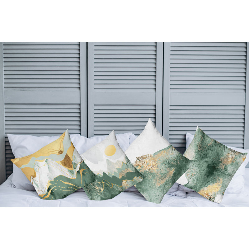 Abstract Reversible Pillow Cover, 18" x 18", Laurel Green/Gray/Mustard
