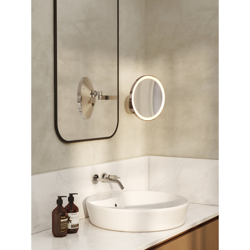 Nagoya Round Metal Lighted Wall Mirror, Polished Chrome