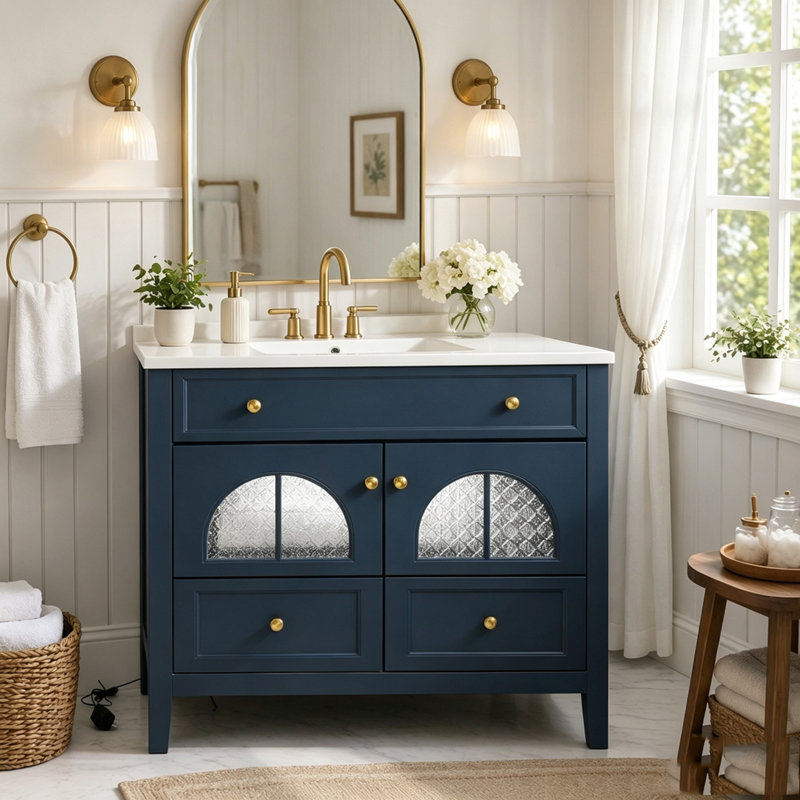 Armoire de salle de bain 35,6 po, Blue +Only Cabinet+2door