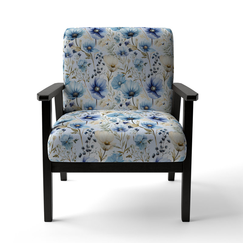 Chaise avec accoudoirs rembourrés en velours bleu serein