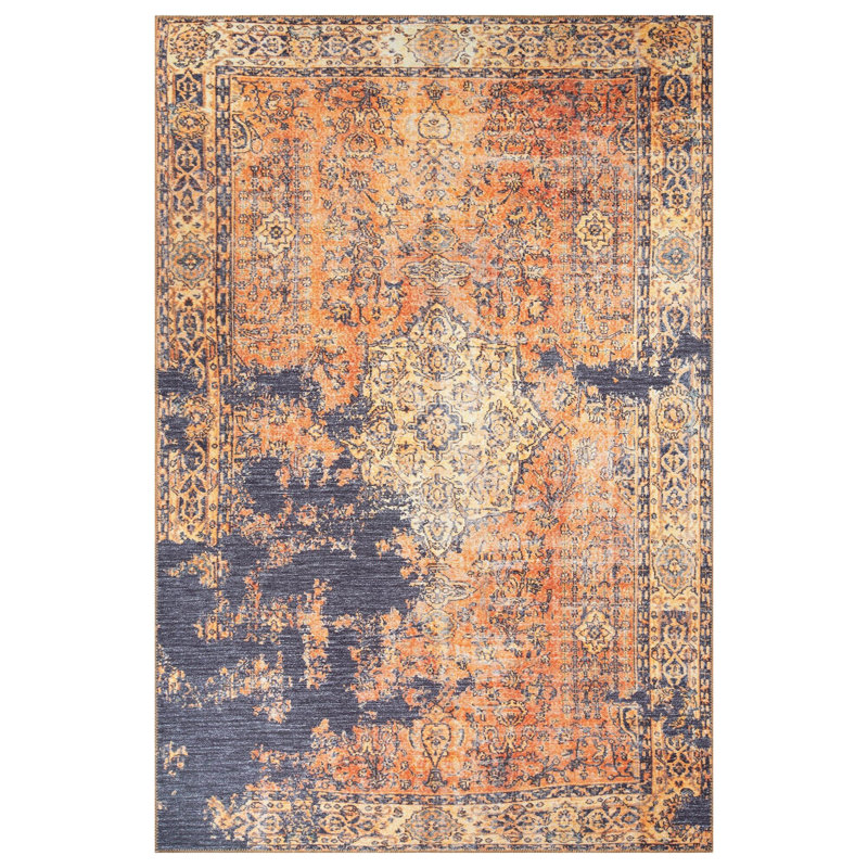 Luxurious Machine Washable Area Rug, 4.9 x 7.5 Feet, 100% Polyester, 1850 g/m², Pile Height: 0.2 inches | Eco-Friendly Recycled Poly Cotton Backing | Perfect for Living Room & Bedroom, Soft and Durable Design