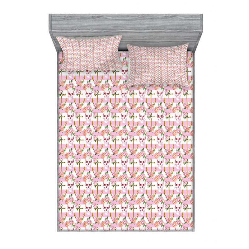 Microfiber Floral Sheet Set, Queen Sheet Set with Fitted Sheet