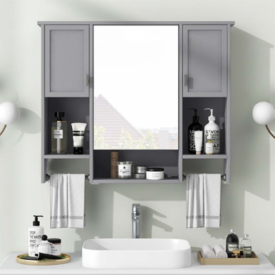 Modern Wall Mounted Bathroom Storage Cabinet With Mirror And Towel Bar, High-Quality MDF Board, Ample Space, Soft-Close Hinges