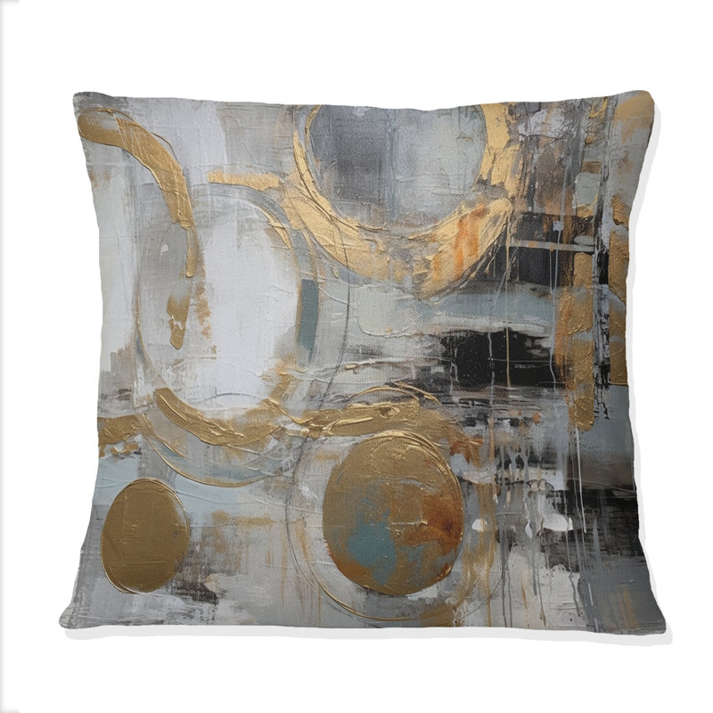 Coussin décoratif doré et gris Radical Simplicity II - Abstract Midcentury