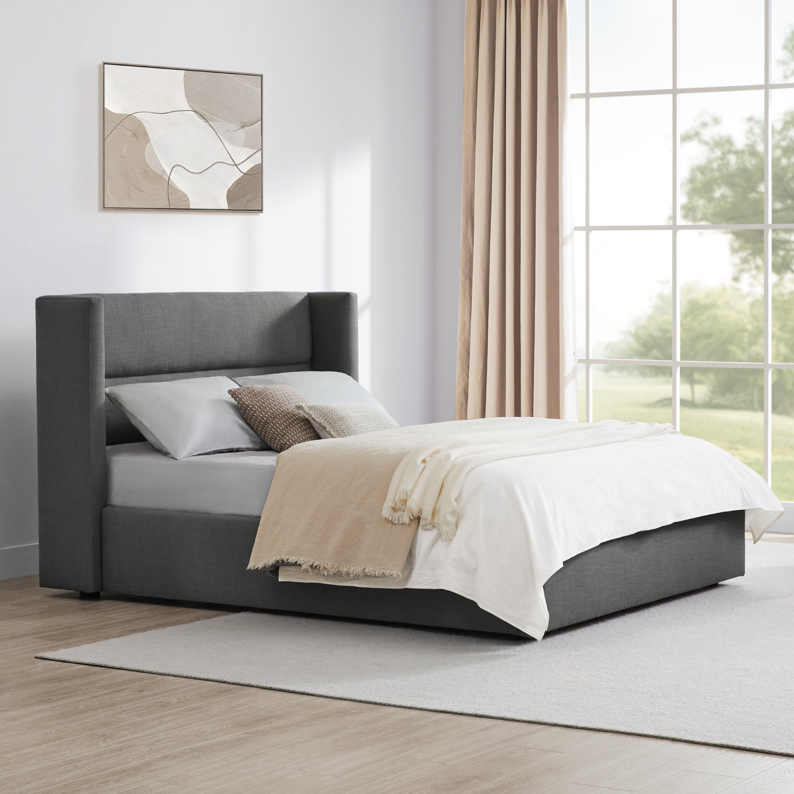 Jayla Platform Bed, Queen, Effie Smoke Performance Linen