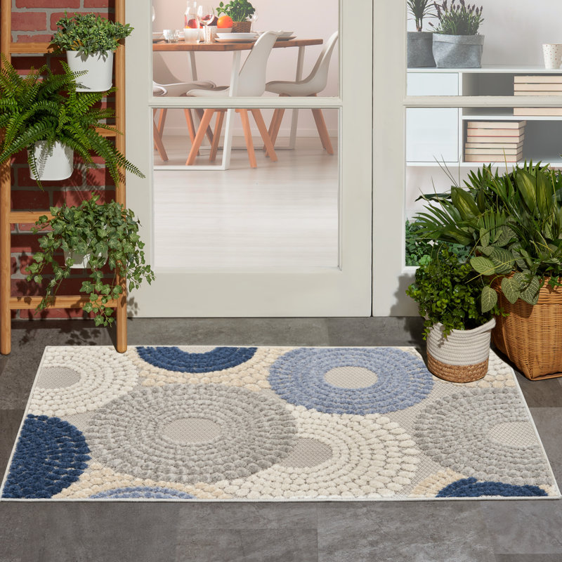 Aloha Geometric Blue/Grey Indoor/Outdoor Area Rug, Runner 2'8" x 4'