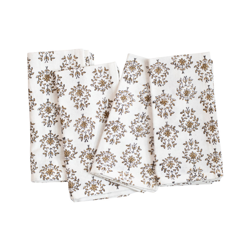 Serviette S / 4 ivoire biologique - Lotus, noir et chai