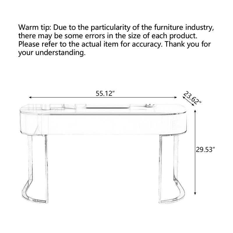 Luxury Sintered Stone Tabletop Writing Desk with Metal Base, 29.53" H x 55.12" W x 23.62" D