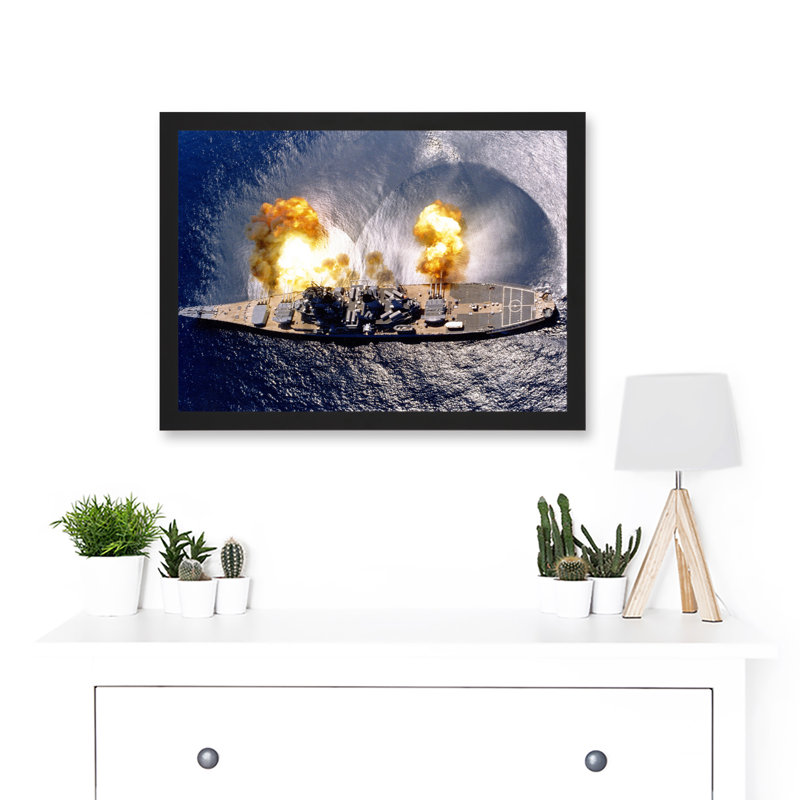 Elliot US Navy USS Iowa Battleship Fires Broadside BB-61 - Single Picture Frame Print, 33cm H x 44.5cm W x 1.5cm D