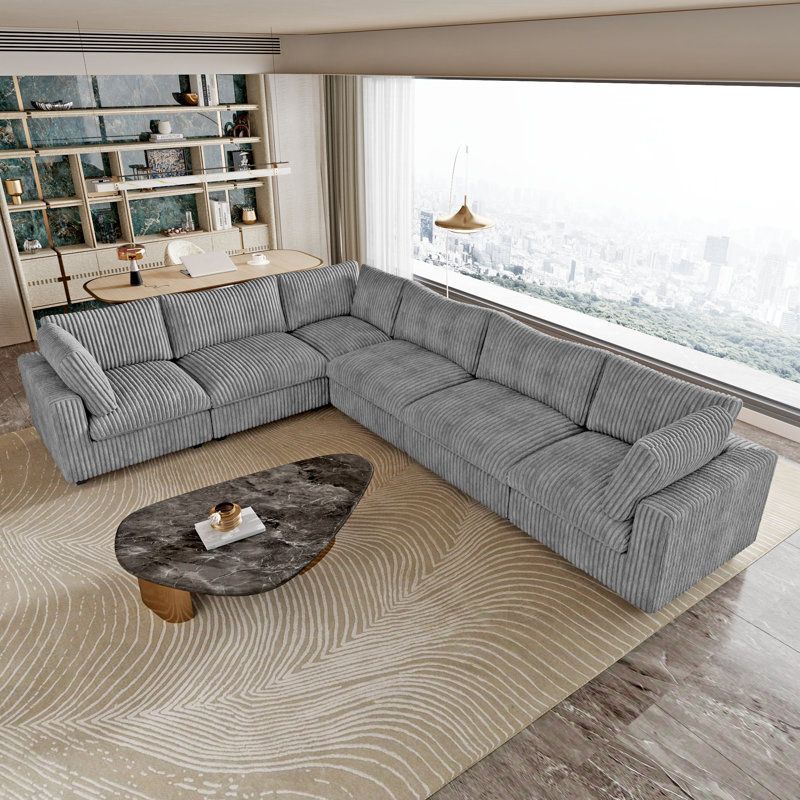Upholstered L-Shaped Sectional, Fausse fourrure grise