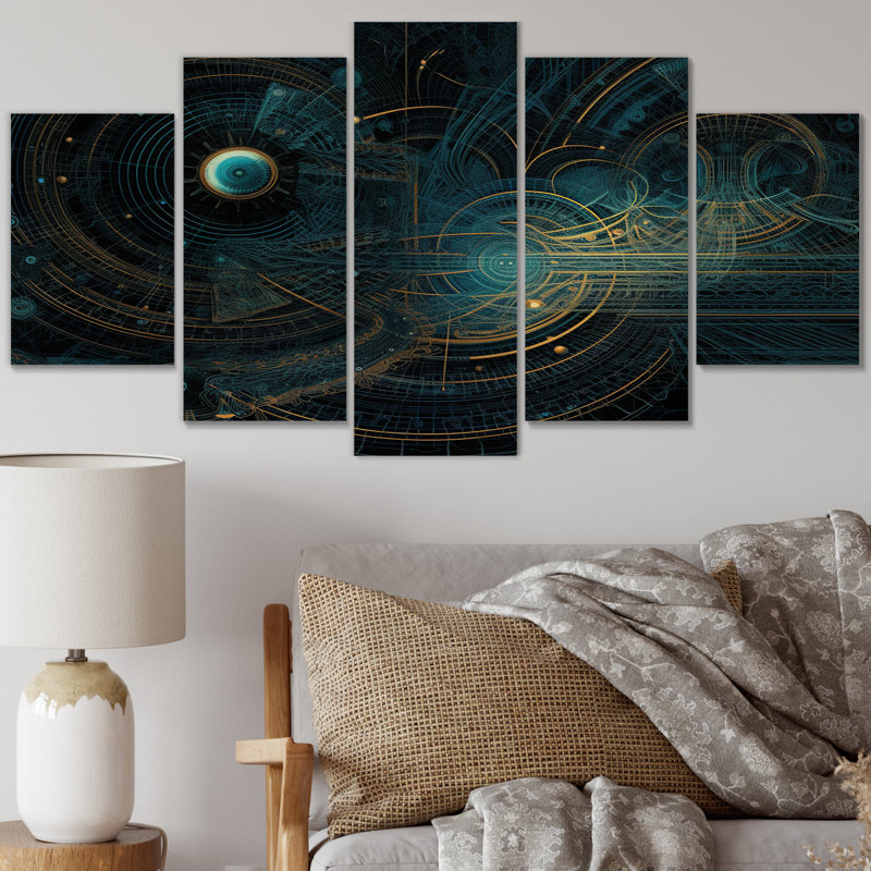 Turquoise Harmony Soundwaves Ocean Seascape I - Reproduction d'art abstrait formes abstraites - 5 panneaux