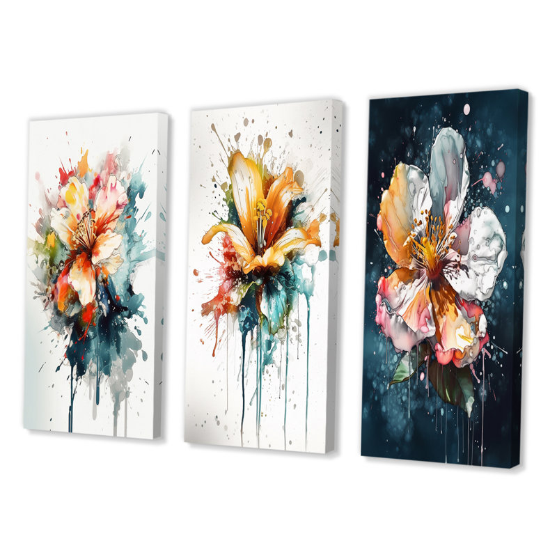 «Colorful Lily Splash», 3 pièces sur toile, H 40 po x l 60 po, Toile tendue