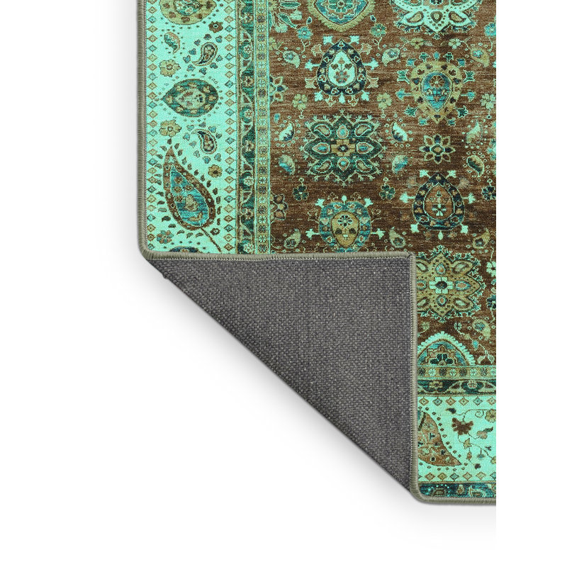 Tapis oriental fabriqué à la machine en bleu / vert / brun, Rectangle 2 pi x 3 pi