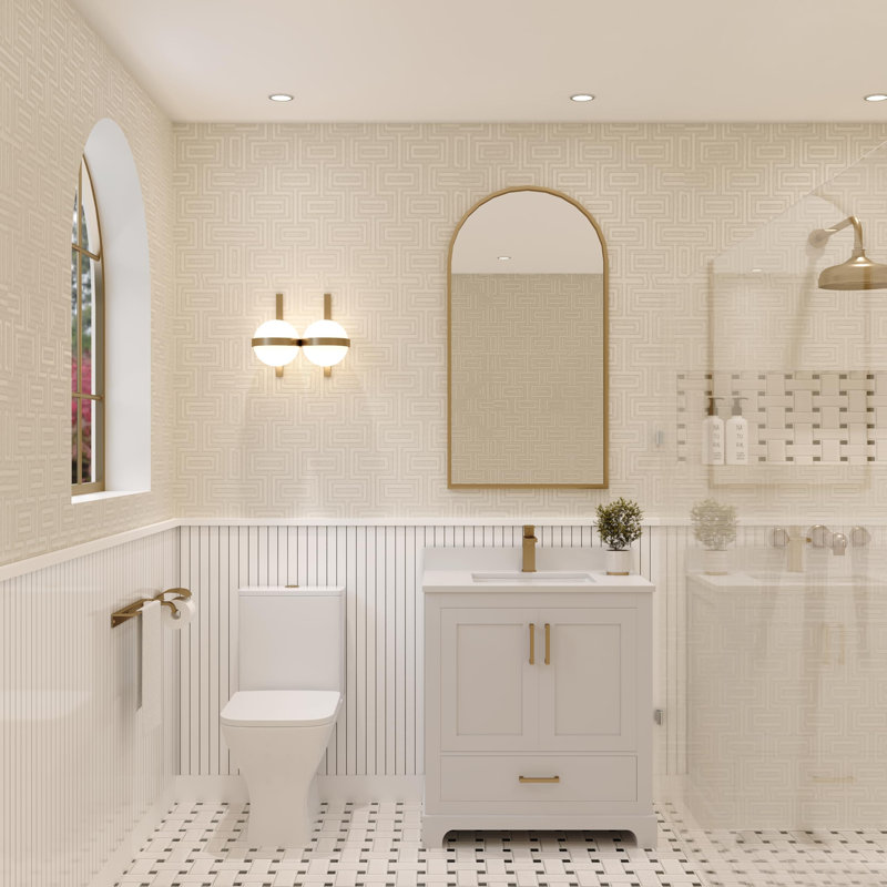 Ensemble de meuble-lavabo simple 30 po avec plateau en quartz Maya, Blanc, Or brossé
