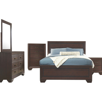Grande chambre à coucher de 5 pièces très foncée, bois d'ingénierie, grain de chêne naturel, rainures encastrées, cadre encadré, glissières de tiroir pour l'organisation, chaleur du bois