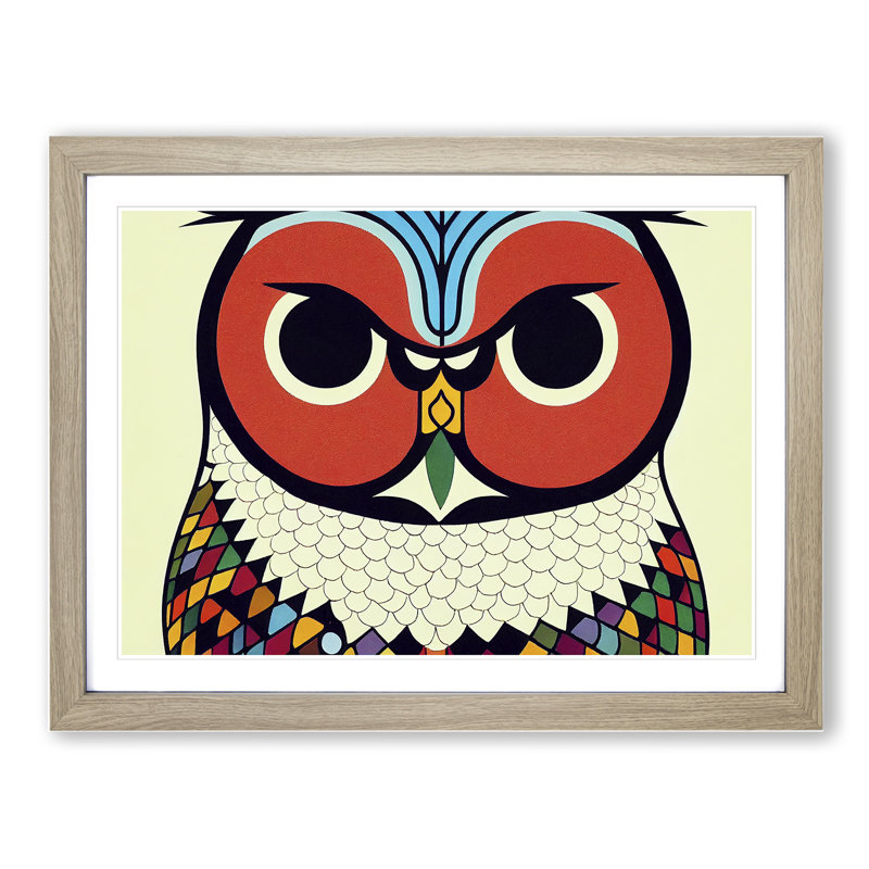 XH1022-6536X Owl Art Retro Vol.5 1 Piece Single Picture Frame Wall Art, 46cm H x 64cm W x 2cm D, Oak