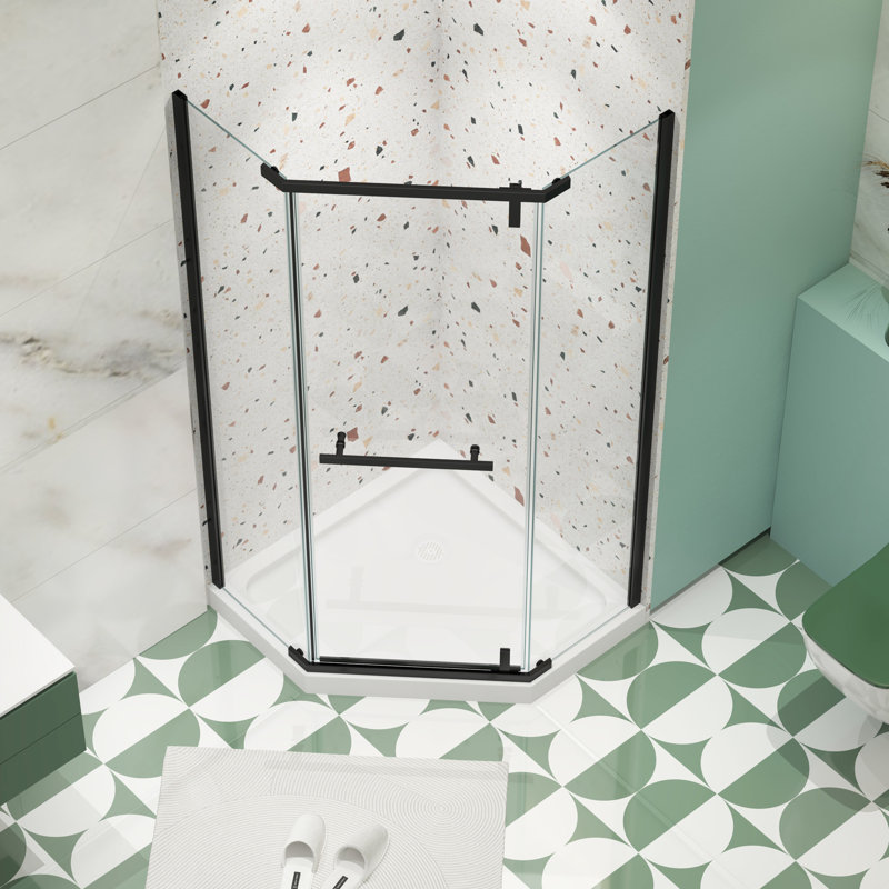Matte Black Pivot Shower Door - 1/4" Tempered Clear Glass For Bathroom Relaxation, Matte Black