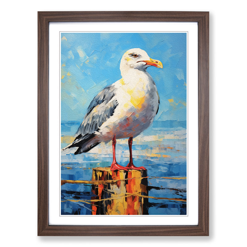 Seagull Expressionism - Single Picture Frame Print on Wood, Walnut, 64cm H x 46cm W x 2cm D