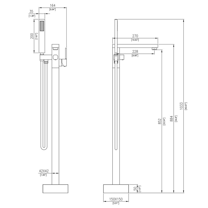 Floor Tub Filler with Diverter, Matte Black