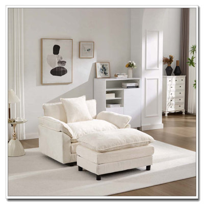 Modern Accent Chair with Plush Chenille Upholstery and Solid Wood Frame（Only Chair,NOT included Ottoman)）