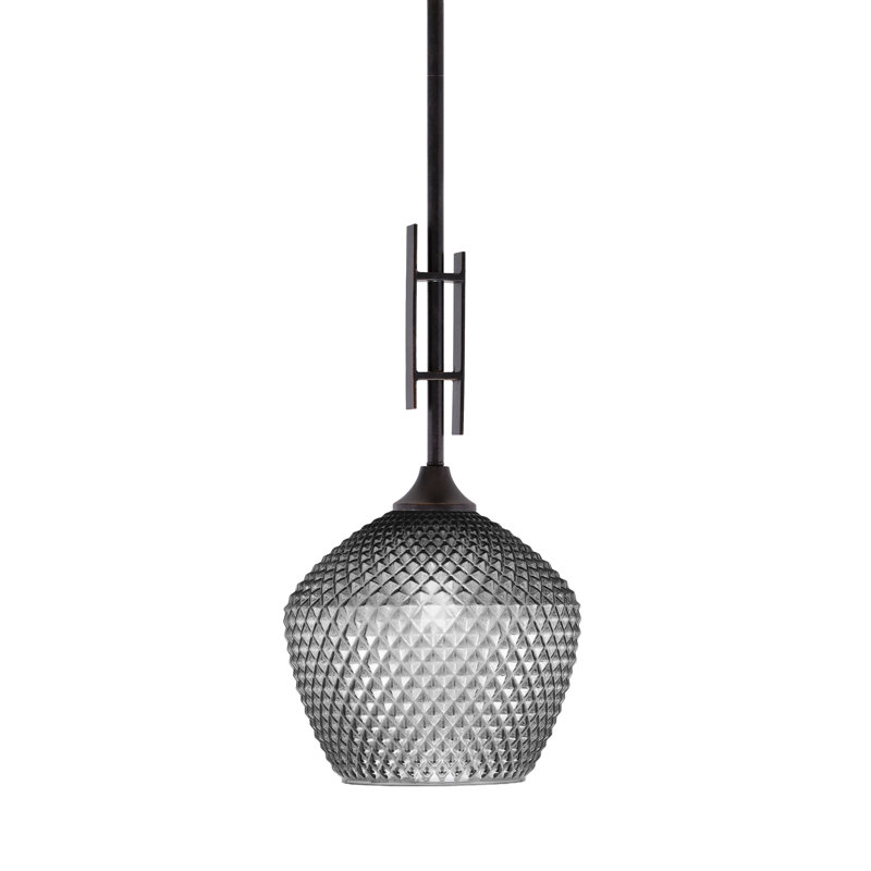 Mini-luminaire suspendu suspendu Uptowne avec verre texturé fumé de 9 po, Bronze frotté à l'huile