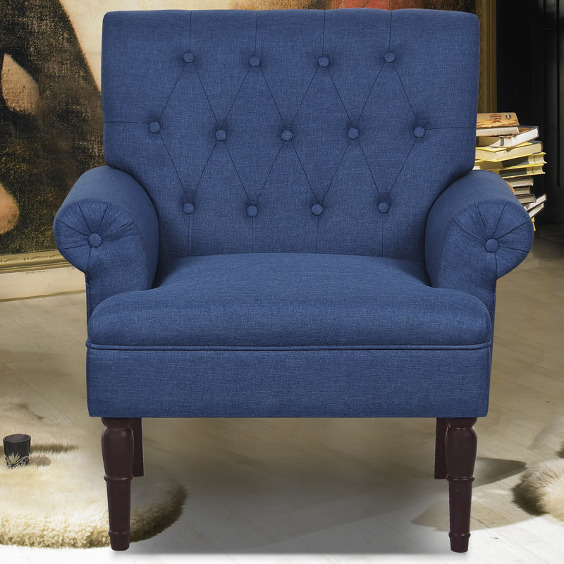 Schleicher 34.6" Wide Tufted Linen Armchair, Ocean Blue Linen