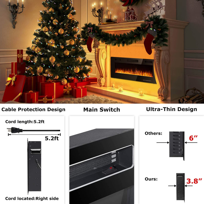 Ultra-Thin Electric Fireplace in-Wall Recessed, 18.10" H x 50" W x 3.20" D