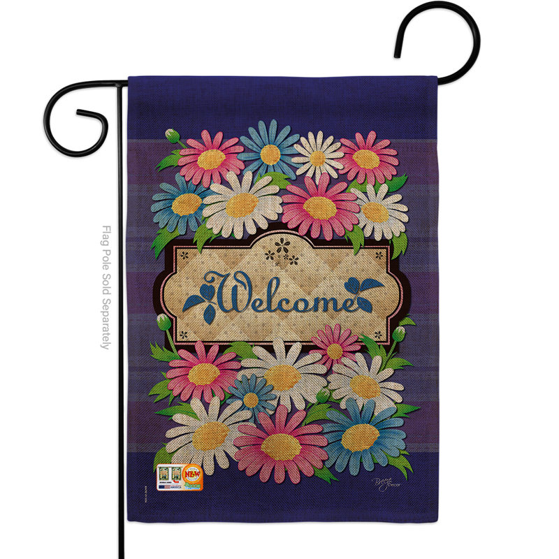 Drapeau de jardin 2 côtés en toile jute 1,5 x 1,1 pi welcome marguerites spring impressions floral spring