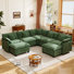 George 111.5" Modern 7 Seat Chenille L Shaped Modular Sectional Sofa With Two Ottomans