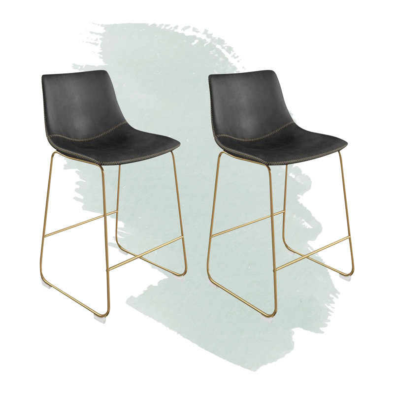Nia Vegan Leather Bar & Counter Stool, Black, Gold, Bar Stool (29" Seat Height)