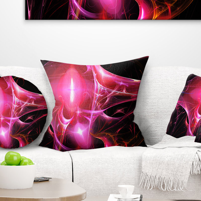 Bougie brillante - coussin imprimé abstrait, 16 po x 1 po, Carré, Rose / Noir