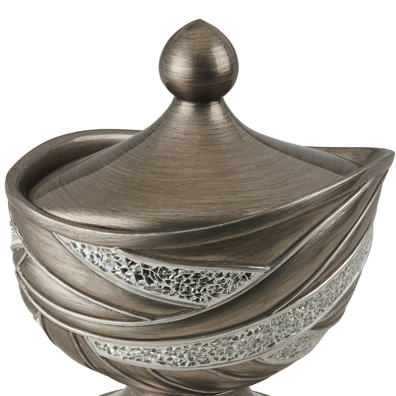 10.5" Tall Silver Polyresin Decorative Jewelry Box with Swirl Pattern