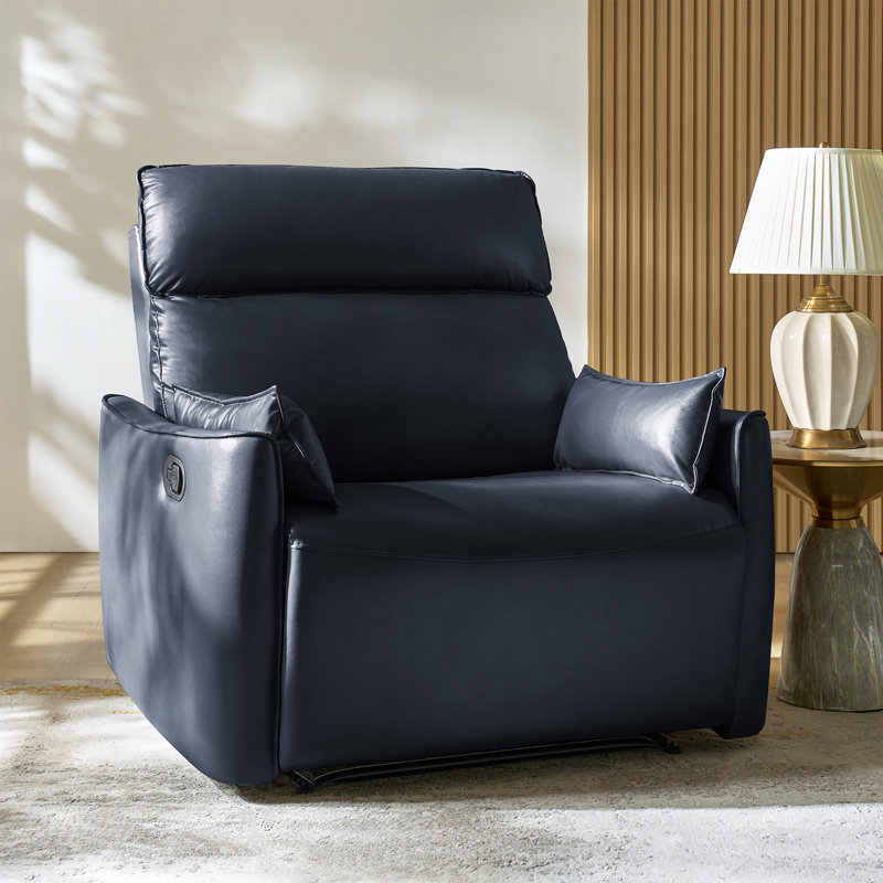 Alanson 43.5'' Faux Leather Oversized Manual Recliner, Navy