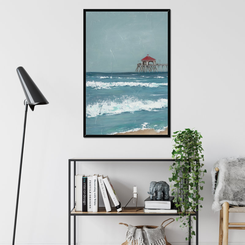 Fishing Pier Diptych I by Jade Reynolds - Painting, 95cm H x 65cm W, Black Framed Paper Print