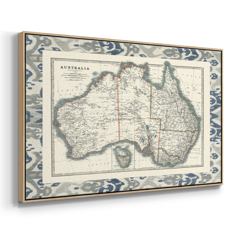 " Bordered Map Of Australia ", 17" H x 25" W x 2" D, Natural Wood