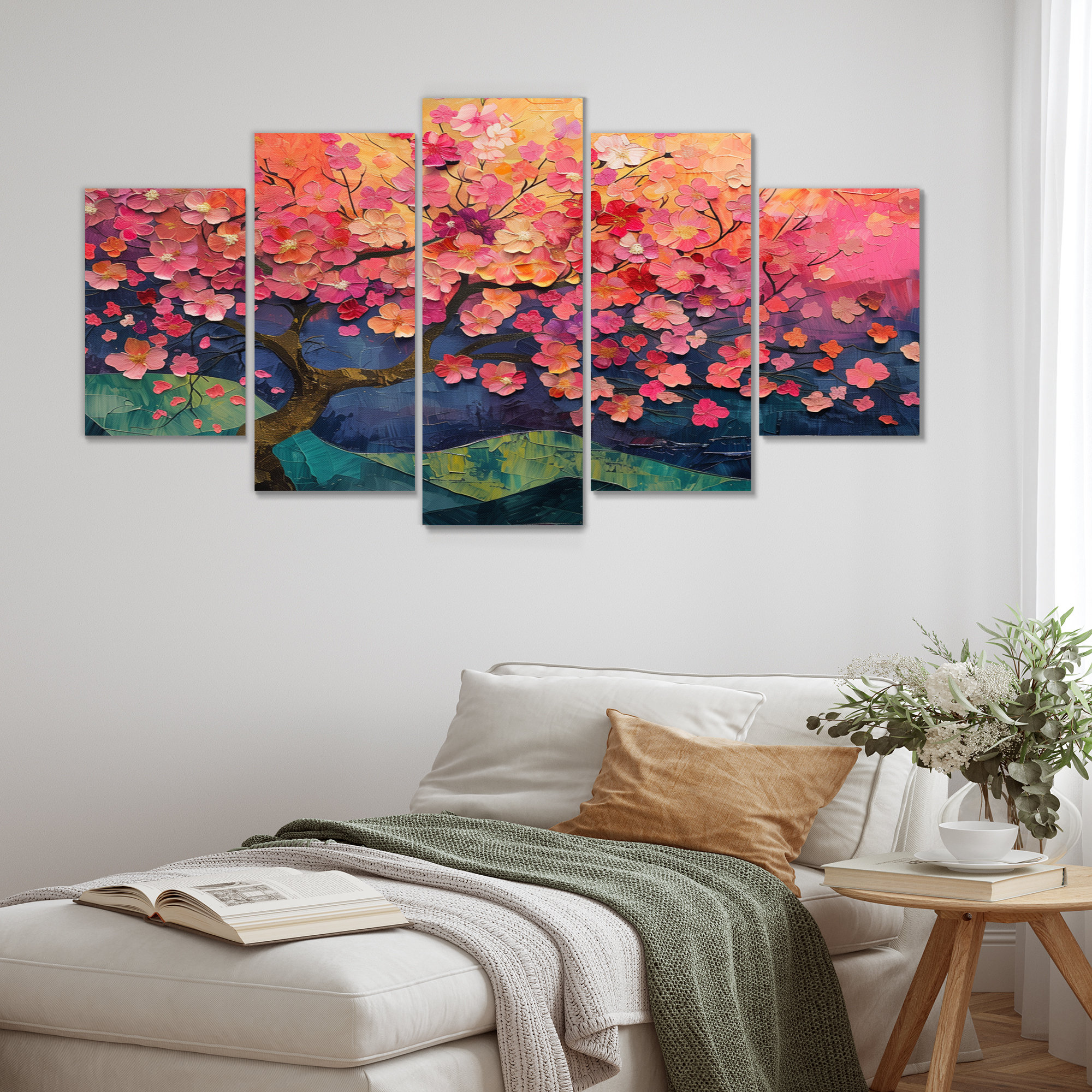 Winston Porter Pink Blue Vibrant Cherry Blossom Tree II - Cherry Blossom Wall Decor Set | Wayfair