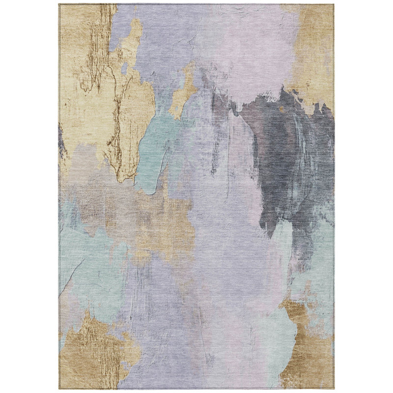 Machine Washable Indoor/Outdoor Xhevrie Lavender Rug, Rectangle 5' x 7'6"
