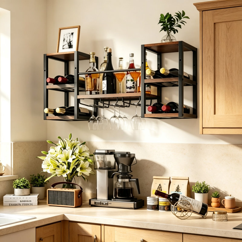 Wine Bottle & Glass Rack Rustic Brown