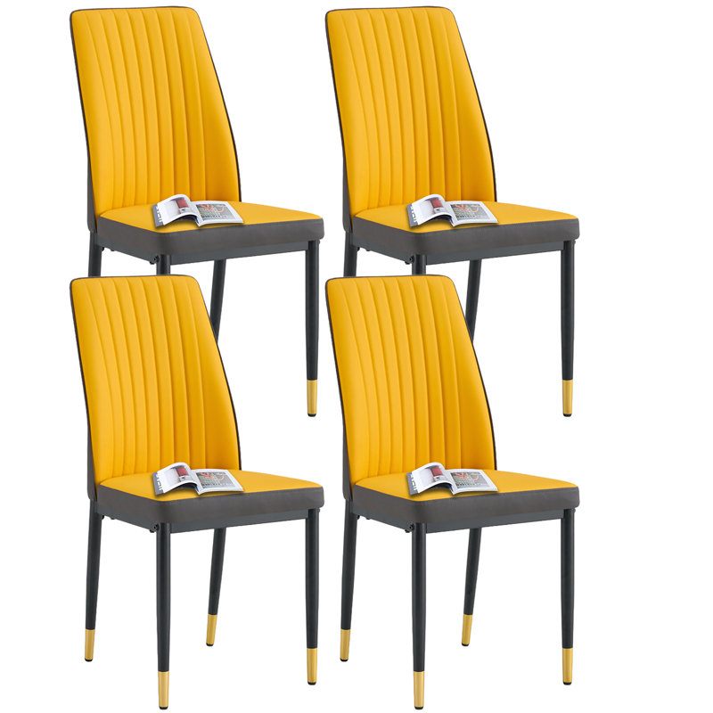 Chaises de salle à manger en cuir robustes avec pieds en métal (ensemble de 4), Noir et or, Blanc