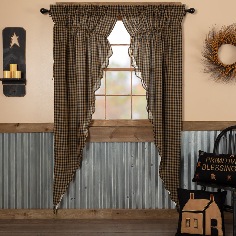 Mcknight 100% Cotton Room Darkening Curtain Panel Pair, Black/Khaki, 36" W x 84" L