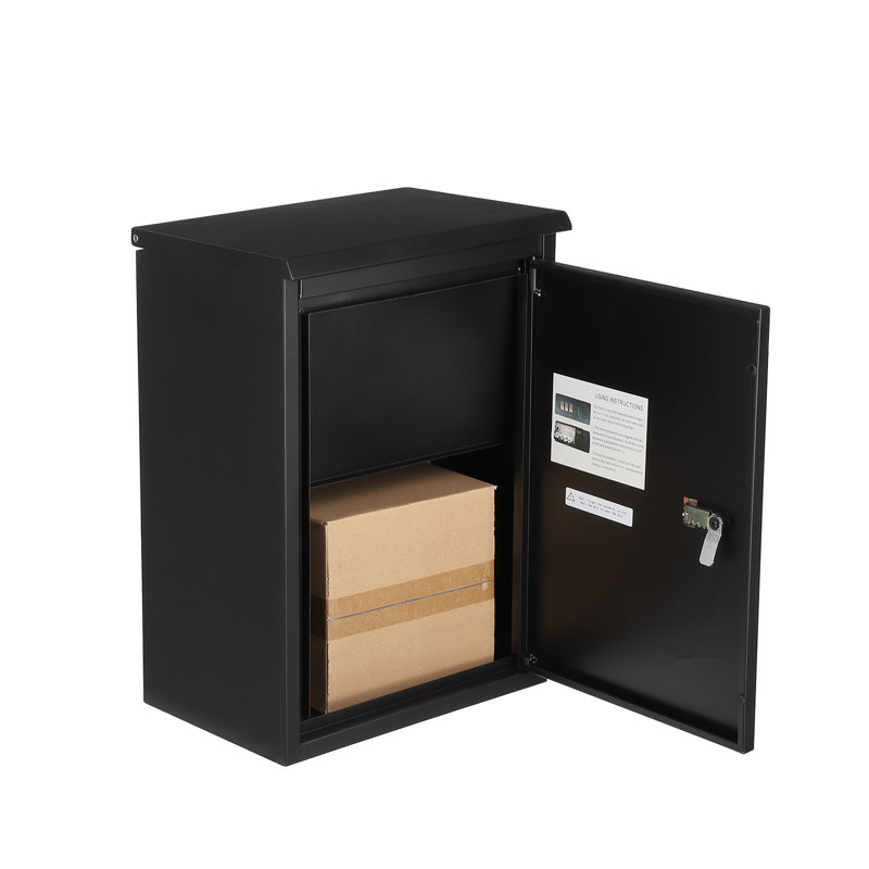 Black Galvanized Steel Lockable Wall Mounted Parcel Drop Box