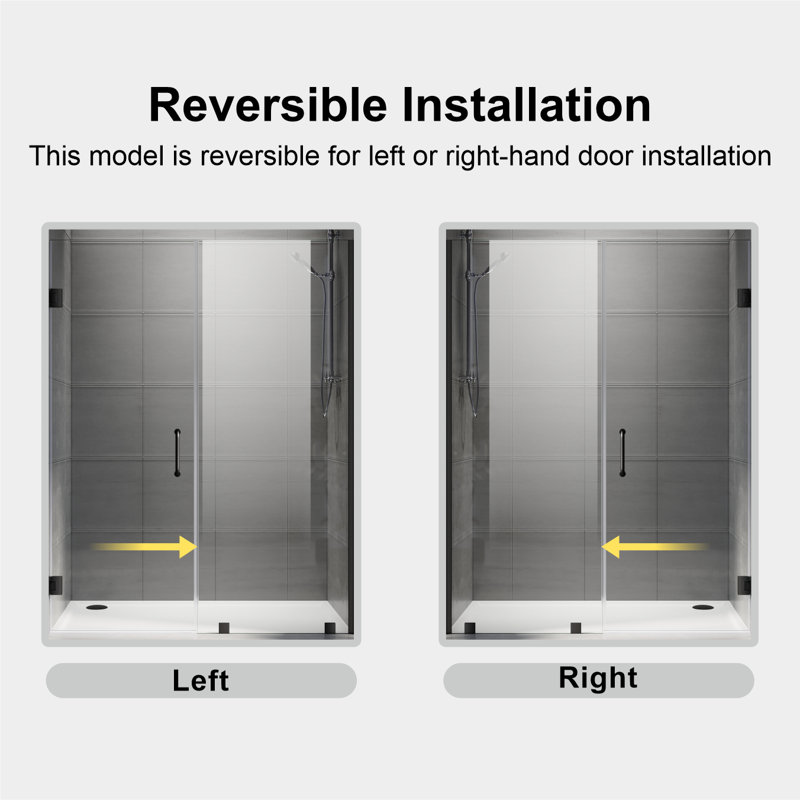 32-1/8 to 33 in W x 80 in H Frameless Swing Shower Door in Matte Black in With Double 3/8" (10mm) Certified Tempered Clear Glass UKH07-33x80-MBL-A