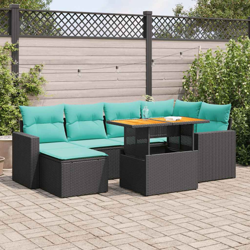  Ensemble de canapé de patio 7 pièces avec coussins en rotin de polyester noir