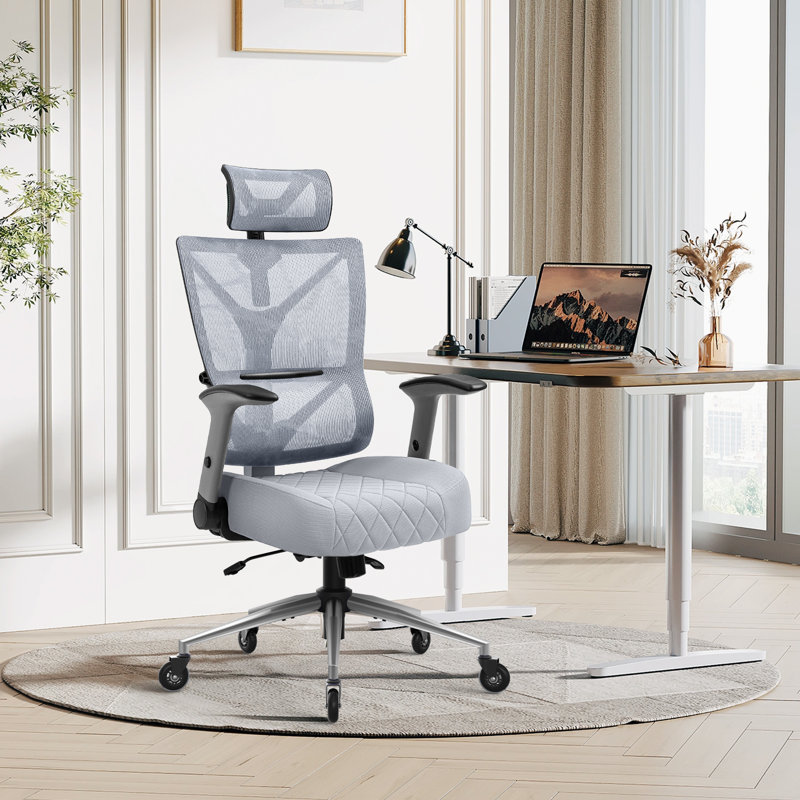 Kymberlie Ergonomic Mesh Task Chair with Headrest, Silver White
