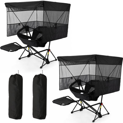 Portable Folding Hammock Camping Chair with Canopy Shade & Removable Roof, Adjustable Reclining Outdoor Chair with Footrest & Cup Holder, Ideal for Camping, Hunting, Fishing (2 PACK)
